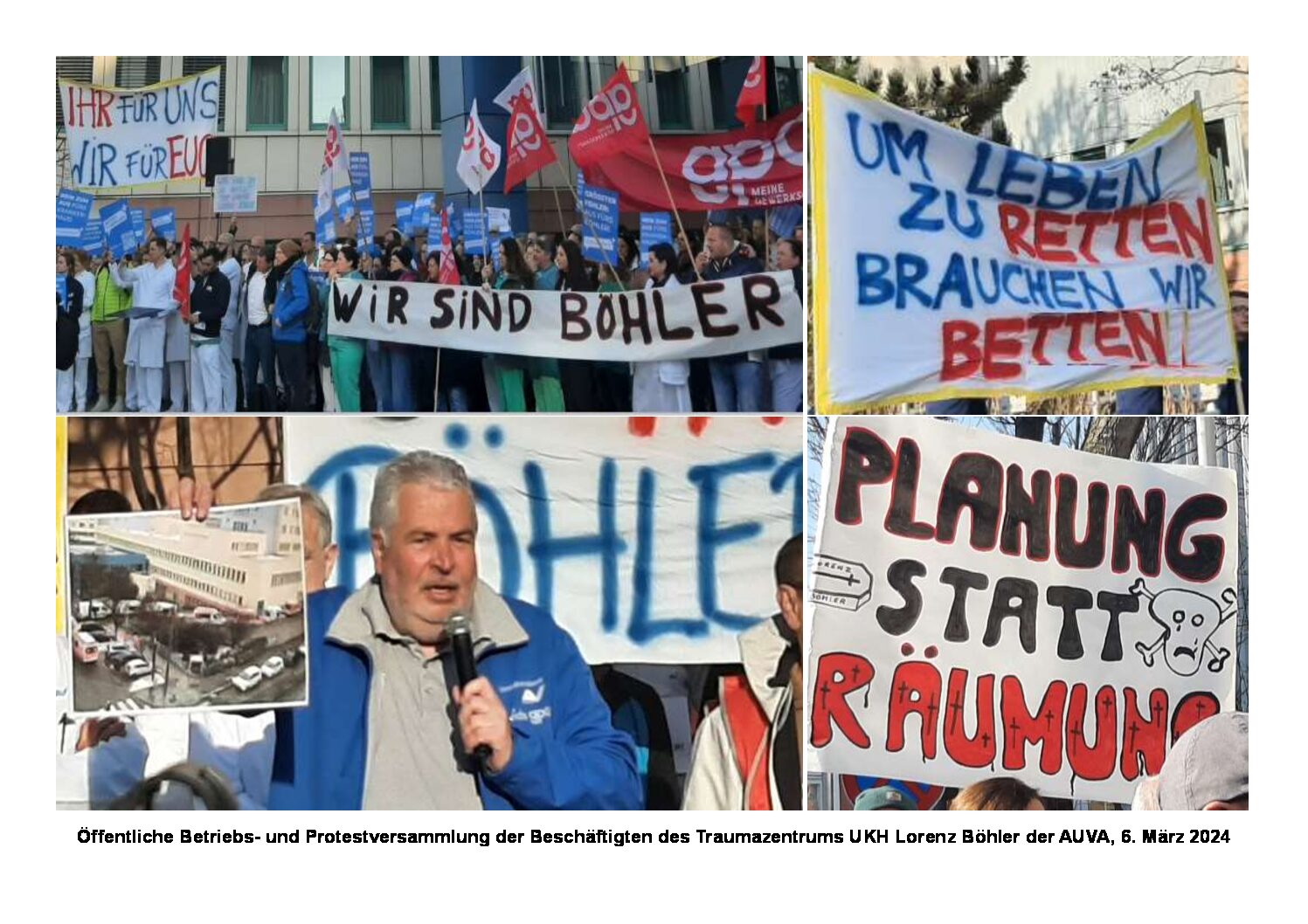 NEIN zur Schließung des AUVA-UKH Lorenz Böhler! Solidarität mit den Beschäftigten! JA zur Erhaltung und zum Ausbau der öffentlichen  Gesundheitsversorgung für die Bevölkerung!
